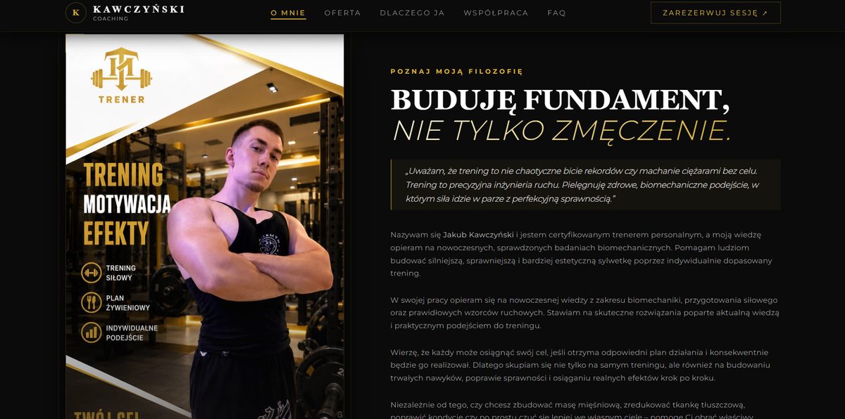 Podgląd strony internetowej dla trenera personalnego Kawczyński Coaching zaprojektowanej przez Webifi